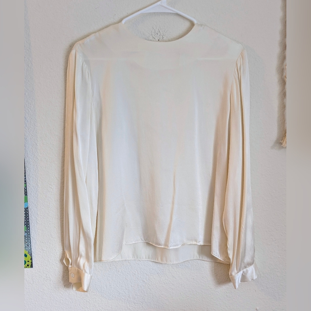 Kasper & Co ASL VTG White Cream Silk Blouse Long Sleeve Sz 6